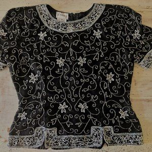 Elegant beaded top, black